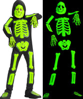 1 x RAW Customer Returns IKALI children s skeleton costume Glow in the Dark Halloween 3D bones costume glow in the dark costume with hood and mask 7-8 years - RRP €23.18