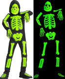 1 x RAW Customer Returns IKALI children s skeleton costume Glow in the Dark Halloween 3D bones costume glow in the dark costume with hood and mask 7-8 years - RRP €23.18