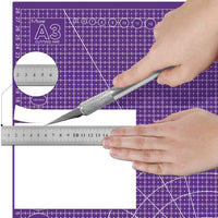 1 x RAW Customer Returns Miuzei cutting mat set A3 with 55pcs craft knives and steel ruler, self-healing purple craft mat cutting mat craft drawing mat craft scalpel craft mat - RRP €19.67