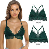 1 x RAW Customer Returns SHEKINI Women s Girls Bra with Front Closure, Removable Padded Lace Bralette without Underwire Triangle Bra Sexy Underwear Adjustable Shoulder Strap, Dark Green, L - RRP €24.12