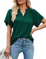 1 x RAW Customer Returns Beluring Women s Short Sleeve Summer Sexy V-Neck Basic T-Shirt Dark Green XL - RRP €24.0