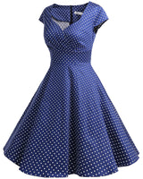 1 x Brand New bbonlinedress 1950s Vintage Retro Cocktail Dress Rockabilly V-Neck Pleated Skirt Navy Small White Dot XS - RRP €40.7