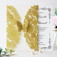 1 x RAW Customer Returns Hosmsua 20 x Gold Glitter Laser Cut Butterfly Lace Flora Wedding Invitations with Envelopes for Birthday, Wedding, Engagement, Wedding Invitation Cards 20pcs  - RRP €33.64