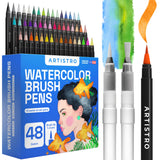 1 x RAW Customer Returns Artistro watercolor pens, 48 brush pen set 2 water pens. Vibrant colors, brush pens set for artists and adults. Watercolor pens for illustrations, calligraphy and watercolor effects - RRP €34.45