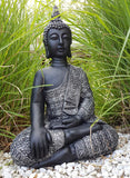 1 x RAW Customer Returns K L Wall Art Sitting Buddha Concrete Grey Artificial Stone Feng Shui Decoration Figure Large Buddha Statue Garden Statue 45cm Height Silver Black  - RRP €58.48