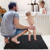 1 x RAW Customer Returns DEXI bathroom rug 40 x 60 cm, chenille bath mat, non-slip, soft bath mat, machine washable, microfibre absorbent bath mat for bathtub, shower and bathroom - black - RRP €19.99