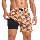 1 x Brand New Yaavii Men s Swimming Trunks with Compression Swimming Shorts 2 in 1 Quick-Drying Print Surfing Beach Pants Men with Zip Pockets Orange Flowers M - RRP €18.14