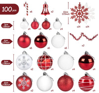 2 x RAW Customer Returns Agoer 100 Piece Christmas Balls with Snowflake, Glitter Plastic Christmas Tree Balls Set for Christmas Tree Decoration, in Red and White Color, for Christmas New Year Party Decoration - RRP €48.36