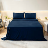 1 x RAW Customer Returns Utopia Bedding 4 Piece Embroidered Sheet Set 135x190 - Polyester Microfiber - Fitted Sheet with Storage Pockets, Flat Sheet and 2 Embroidered Pillowcases Double Queen and a Half, Navy Blue  - RRP €18.68