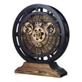 1 x RAW Customer Returns Lafocuse Table Clocks with Moving Gears, Black Industrial Steampunk Vintage Wood, Convertible into a Wall Clock, Retro Roman Numerals for Living Room Bar - RRP €49.18