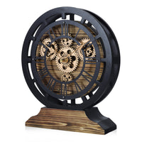 1 x RAW Customer Returns Lafocuse Mobile Gear Desk Clock, Industrial Steampunk Vintage Wood, Convertible into Wall Clock, Roman Numerals for Living Room Bar Kitchen Office Shelf 29cm - RRP €49.99