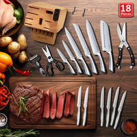 1 x RAW Customer Returns RAXCO knife block set, 18-piece stainless steel kitchen knife set - steak knife set, professional kitchen knife sets with block and sharpener - RRP €59.99