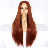 1 x RAW Customer Returns PORSMEER Copper Red Wig Long Straight Straight Wigs for Women Girls Afro Natural Synthetic Hair Middle Part Lace Hairline Wig Party Costume Ginger Orange Wig Auburn  - RRP €30.23