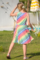 1 x RAW Customer Returns IDGREATIM Dress for Girls A-Line Sleeveless Summer Dress Color Stripe Dress Costume Girls Good for Party S - RRP €19.15