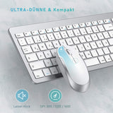 1 x RAW Customer Returns Keyboard Mouse Set Wireless, seenda Ultra-Thin Rechargeable Wireless Keyboard, Ergonomic Keyboard Mouse with Silicone Dust Protection for PC Laptop Smart TV, QWERTZ Layout White and Silver - RRP €37.55