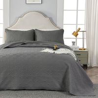 1 x RAW Customer Returns Qucover bedspread 220x240cm bed cover dark grey, microfiber bedspreads, bed cover set with 2 pillowcases 50x75cm, quilt sewn with 3D ultra scarf, sofa cover throw blanket - RRP €34.58