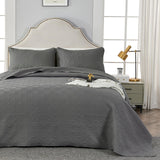 1 x RAW Customer Returns Qucover bedspread 220x240cm bed cover dark grey, microfiber bedspreads, bed cover set with 2 pillowcases 50x75cm, quilt sewn with 3D ultra scarf, sofa cover throw blanket - RRP €34.58