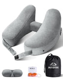 1 x RAW Customer Returns Travel pillow neck pillow Inflatable Neck Pillow for Airplane Adult Neck Pillow - Fast Inflatable Pillow with Headrest, Hat, Luxury Bag, Sleep Mask Ear Plugs Grey  - RRP €25.99