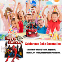 6 x Brand New Pack of 33 cake decorations with spider, cupcake toppers, cake decorations, party cake figures, school child, happy birthday cake decoration, superhero birthday decoration for children, girls, boys - RRP €52.56