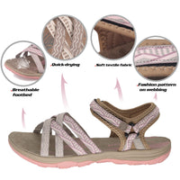 1 x RAW Customer Returns GRITION Women Hiking Sandals Ladies Outdoor Sport Water Shoes Summer Flat Cross-Tied Beach Sandals Open Toe Adjustable Velcro Walking Shoes Black EU 40, Beige Pink  - RRP €55.99