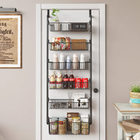 1 x RAW Customer Returns COVAODQ door shelf, shelf with baskets, hanging shelf refrigerator, stainless steel hanging spice rack, kitchen organizer storage 6 tiers, black  - RRP €40.33