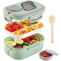 1 x RAW Customer Returns HNNJCK Bento Lunch Box with Compartments, 2-Layer Lunch Box, Lunch Box, Leak-Proof Adults, Salad Box To Go, Snack Box, Breakfast Box, Lunch Box, School Box Green  - RRP €14.11