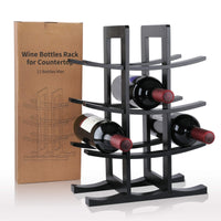 1 x RAW Customer Returns Gimars Natural Wooden Wine Bottle Rack Shelf Table Cellar Holder for Champagne Sparkling Wine Bottles, Black, 12 Bottles - RRP €27.52