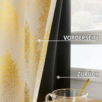 1 x Brand New FMFUNCTEX Beige Gold Foil Pine Forest Opaque Curtains Eyelet Curtain Cold Protection Blackout Curtains Thermal Insulated Curtains for Living Room Bedroom, 132 245cm, Set of 2 - RRP €29.23