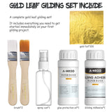 1 x RAW Customer Returns Gold Leaf Foil Set for Arts and Crafts 100 Pieces Imitation Gold Leaf Water-Based Gilding Glue and Protective Varnish Includes Brush and Spray Bottle Versatile for Decoration and Restoration - RRP €20.05