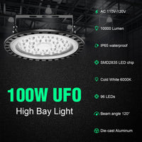 1 x RAW Customer Returns Viugreum LED UFO, 100W LED high bay light, 6000K-6500K cold white 120 beam angle industrial lamp, IP65 waterproof - SMD2835 96Leds 100W, 2 pack  - RRP €56.96