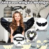 5 x Brand New WIWJ 60CM Angel Wings with Halo Headband and Magic Wand, Black Angel Wings Party Costume, Feather Wings Angel Wings Costume for Halloween Carnival Cupid Cosplay Party Mardi Gras Costumes Decoration - RRP €78.1