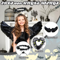 6 x Brand New WIWJ 60CM Angel Wings with Halo Headband and Magic Wand, Black Angel Wings Party Costume, Feather Wings Angel Wings Costume for Halloween Carnival Cupid Cosplay Party Mardi Gras Costumes Decoration - RRP €93.72