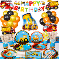 3 x Brand New Tacobear 162 Piece Birthday Construction Kit for Kids Party Tableware Paper Plates Cups Napkins Straws Tablecloth Balloons Banner Birthday Construction Party Decorations for Kids - RRP €99.57