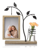 1 x RAW Customer Returns Afuly Picture Frame 10x15 Wooden Double Glass Natural Brown Photo Frame with Vase and Metal Tree Photo Gifts Family Gift for Mom Grandma - RRP €24.98