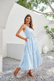 1 x RAW Customer Returns GRACE KARIN Women s Casual Maxi Dress Spaghetti Straps V-Neck Cotton Dress Elastic Waist A-Line Dress Light Blue L - RRP €33.56