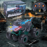 1 x RAW Customer Returns Xbesttoy Monster Truck Remote Controlled Dinosaur Car for Children 6 7 8 9 10 Years, RC Car with Spray Mist, Music, LED Lights, Christmas Gift Children Boy Gray - RRP €30.79