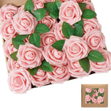 2 x RAW Customer Returns SVUPUE Artificial Flowers Roses, 25pcs Artificial Flowers Rose Heads with Leaf, with Stems Foam Roses, Single Long Stem Flowers, for DIY Wedding Bouquet, Valentine s Day Gift, Pale Pink - RRP €40.8