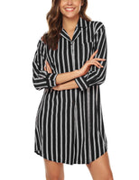 1 x RAW Customer Returns BESDEL Women Boyfriend Sleep Shirt Dress Striped Button Down Cotton Nightdress Pajama Duster Black M - RRP €23.47