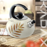 1 x RAW Customer Returns KADAX kettle, stainless steel kettle, 2.2L whistling kettle, kettle for induction and gas stove, tea kettle, enamel kettle, retro kettle with whistle leaves  - RRP €30.24