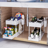 1 x RAW Customer Returns Puricon 2 Set Under Sink Shelf, 2 Tier Standing Shelf Kitchen Worktop Shelf Organizer, Multifunctional Kitchen Shelf Spice Rack Under Cabinet Shelf Sink Cabinet Shelf - White - RRP €36.07