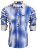 1 x RAW Customer Returns COOFANDY Shirt Men s Traditional Shirt Checked Shirt Long Sleeve Casual Shirt Checked Oktoberfest Cargo Shirt with Cotton Leisure Shirts Super Quality Blue M - RRP €35.28