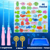 1 x RAW Customer Returns Herefun Pack of 51 magnetic fishing toys, bath toy, bath toy for children, fish fishing toy magnet with 2 fishing rods and net, fishing gift for girls and boys - RRP €19.15