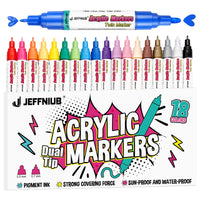 1 x Brand New JEFFNIUB Acrylic Paint Marker Pen for Pebbles, Wood, Fabric, Glass, 18 Acrylic Marker Dual Tip Acrylic Paint Pen - RRP €16.99