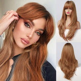 4 x Brand New Honygebia Copper Wig with Bangs Women Gold Brown Wavy Realistic Synthetic Hair Heat Resistant Wig Suitable for Carnival Cosplay Theme Party - RRP €111.2