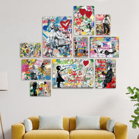 1 x RAW Customer Returns Giallobus - Set of 10 multi-panel paintings - Banksy - Street Art 1 - MDF wood - 2 x 42x29,7cm 4 x 29,7x21cm 4 x 21x14,85cm - Ready to hang - Paintings for the home - RRP €45.14