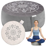 1 x RAW Customer Returns Hihealer Meditation Cushion Floor Pillow with 2 Sets Comfortable Meditation Pillows, Large Floor Mat, Buckwheat Seat, Tibetan Zafu, Yoga Meditation Accessories for Women and Men Gray White  - RRP €50.99