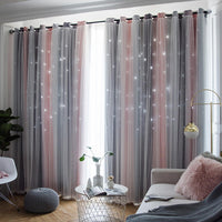 1 x RAW Customer Returns Freyamy curtains pink gray shiny stars curtains opaque children s room semi-transparent H 160 x W 132 cm eyelet curtain set of 2 girls children s curtains blackout curtain living room - RRP €45.26