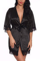 1 x Brand New FEOYA Women s Satin Dressing Gown Kimono Long Bathrobe Pajamas Negligee Nightdress Sleepwear Underwear V Neck with Belt Black L - RRP €27.6