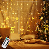 1 x RAW Customer Returns Ulikey 138 LED light curtain fairy lights with remote control, 3.5 m LED Christmas fairy lights with stars Christmas pattern, Christmas lighting indoor outdoor waterproof for Christmas decoration, 8 modes - RRP €19.15