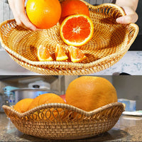 1 x RAW Customer Returns Handwoven Rattan Storage Basket Fruit Basket Woven Tray Restaurant Small Container Home Decoration S-23x5.5cm - RRP €21.18